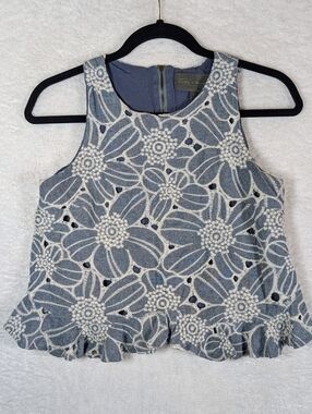 Sunday in Brooklyn Blueish Floral Eyelet Peplum Tank